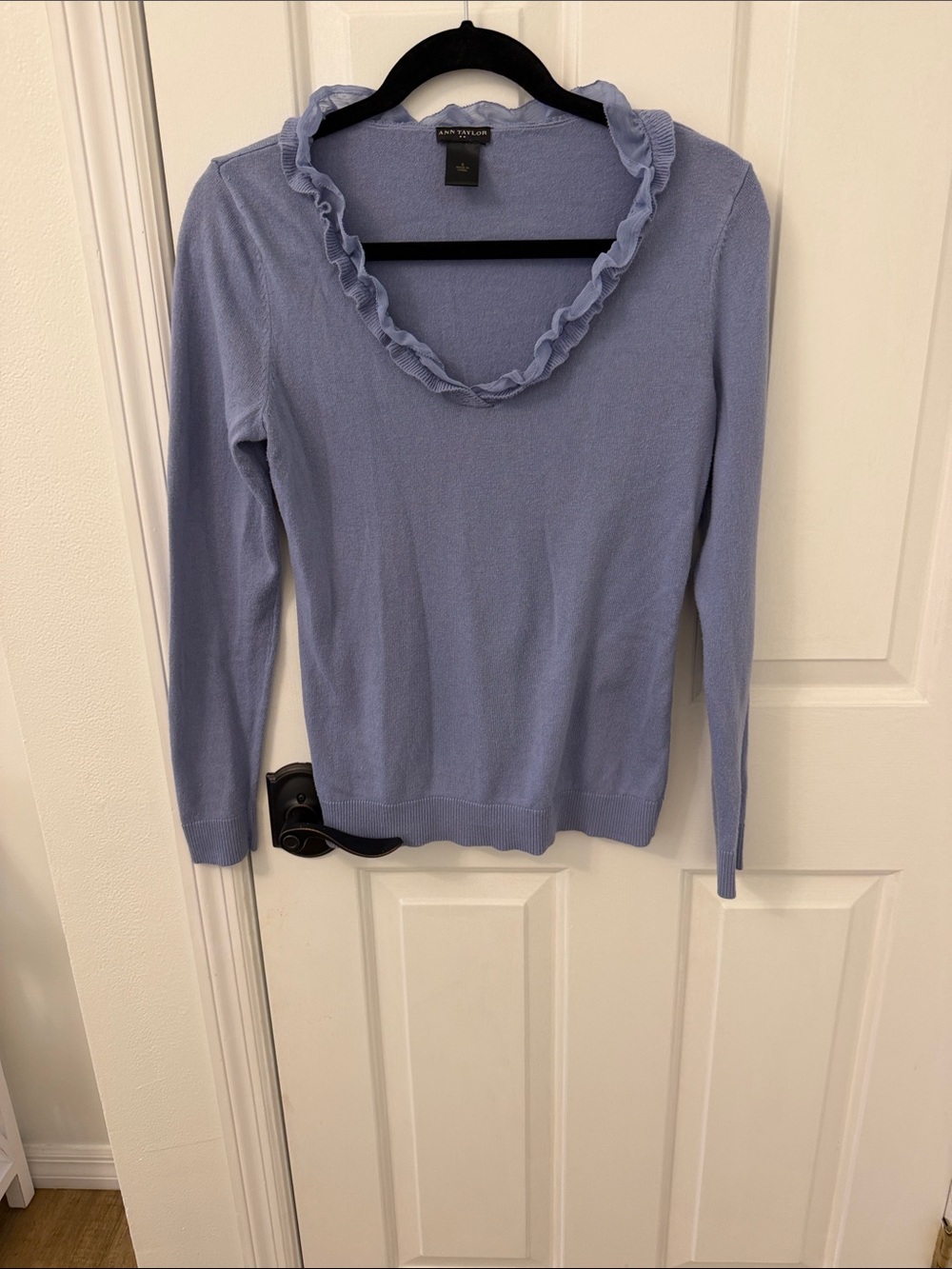 Ann Taylor Lavender Ruffle-Trim Knit Top